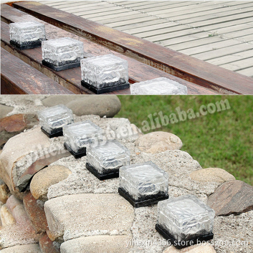 Waterproof Solar Powered Crystal Glass Ice Brick Buried Light for Outdoor Yard Garden